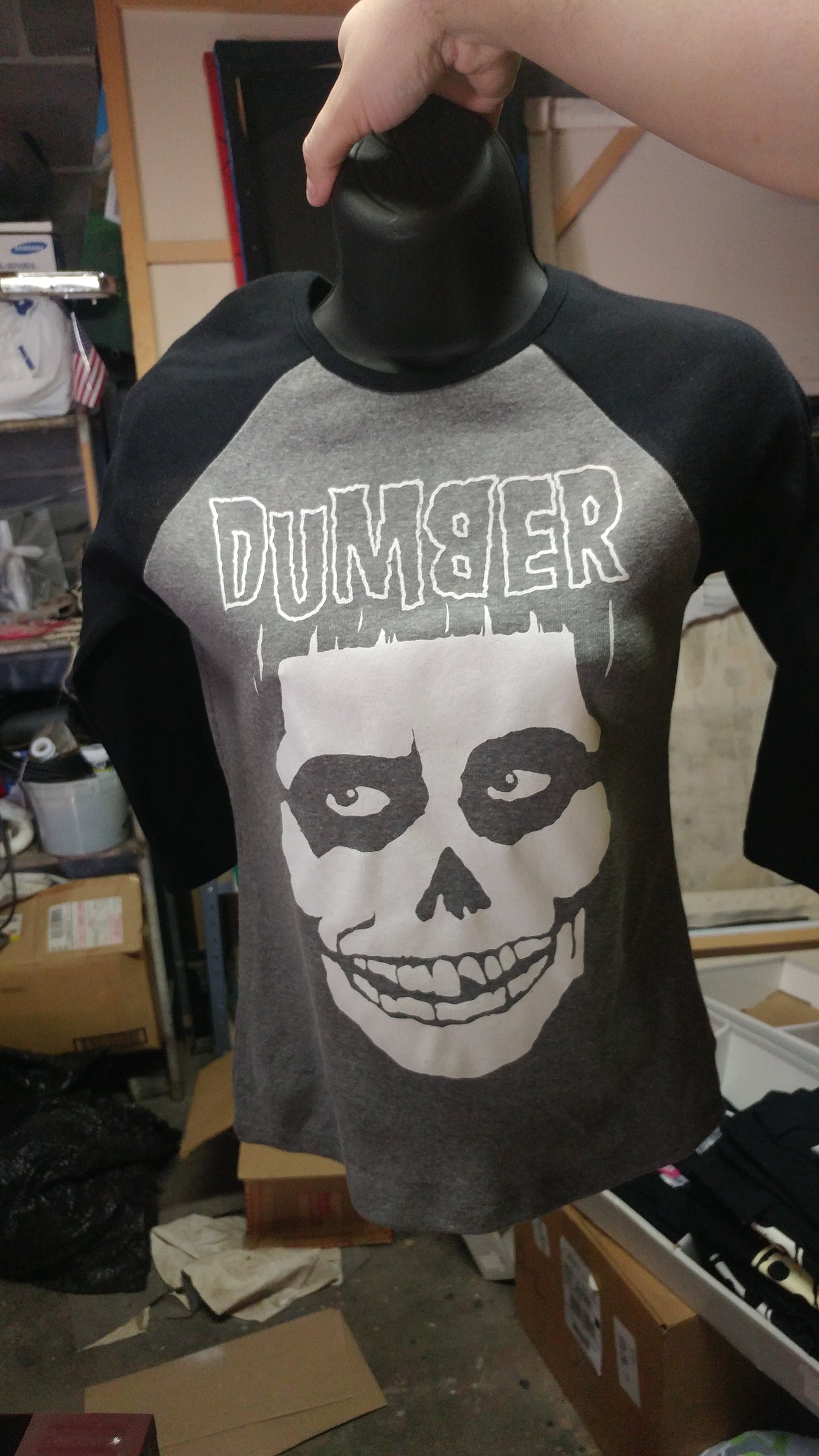 Ladies DUMBER ( misfits x dumb and dumber ) 3/4 sleeve raglan T-shirts