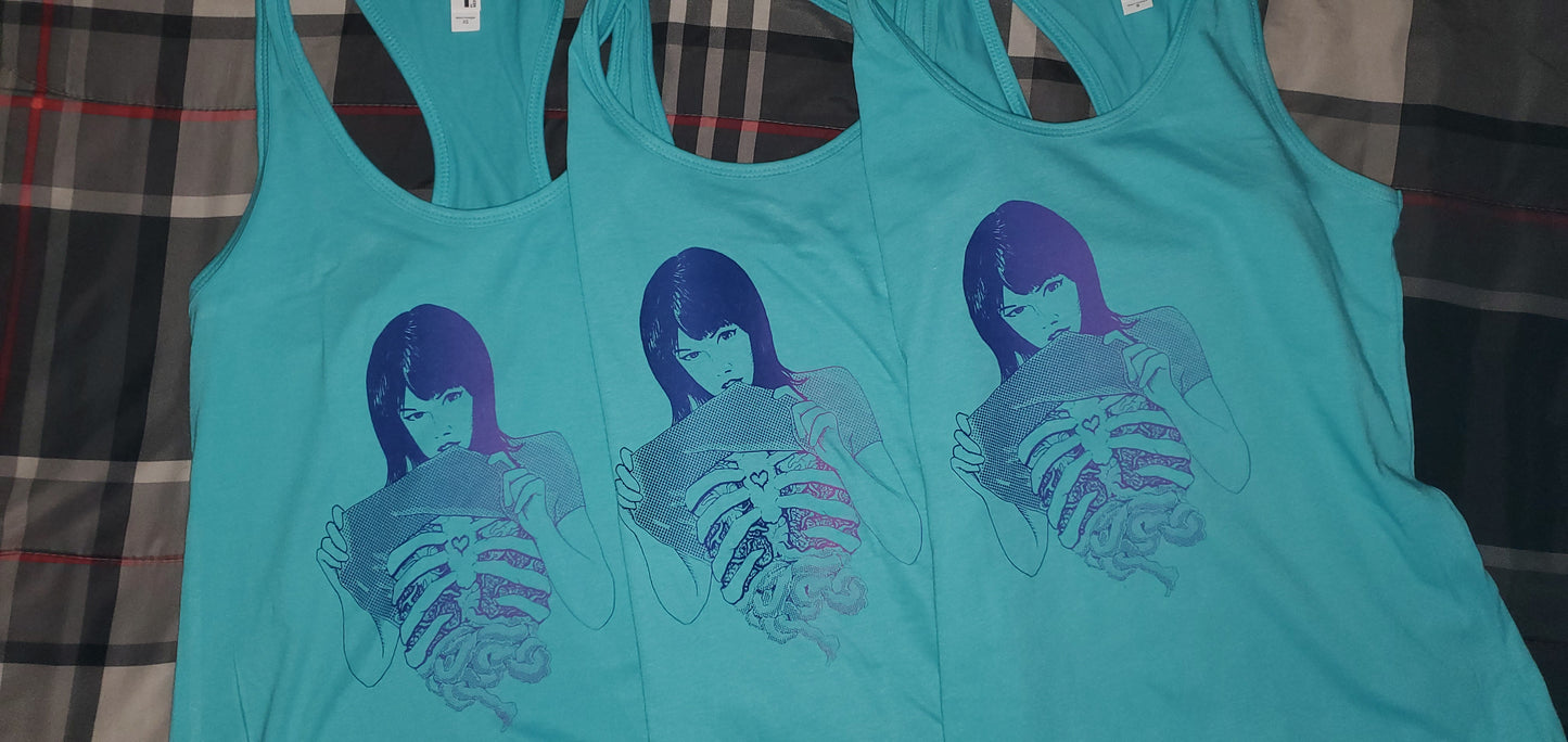 LIMITED EDITION** Gut Girls RacerBack Ladies' Tank Tops // Blue // Yellow