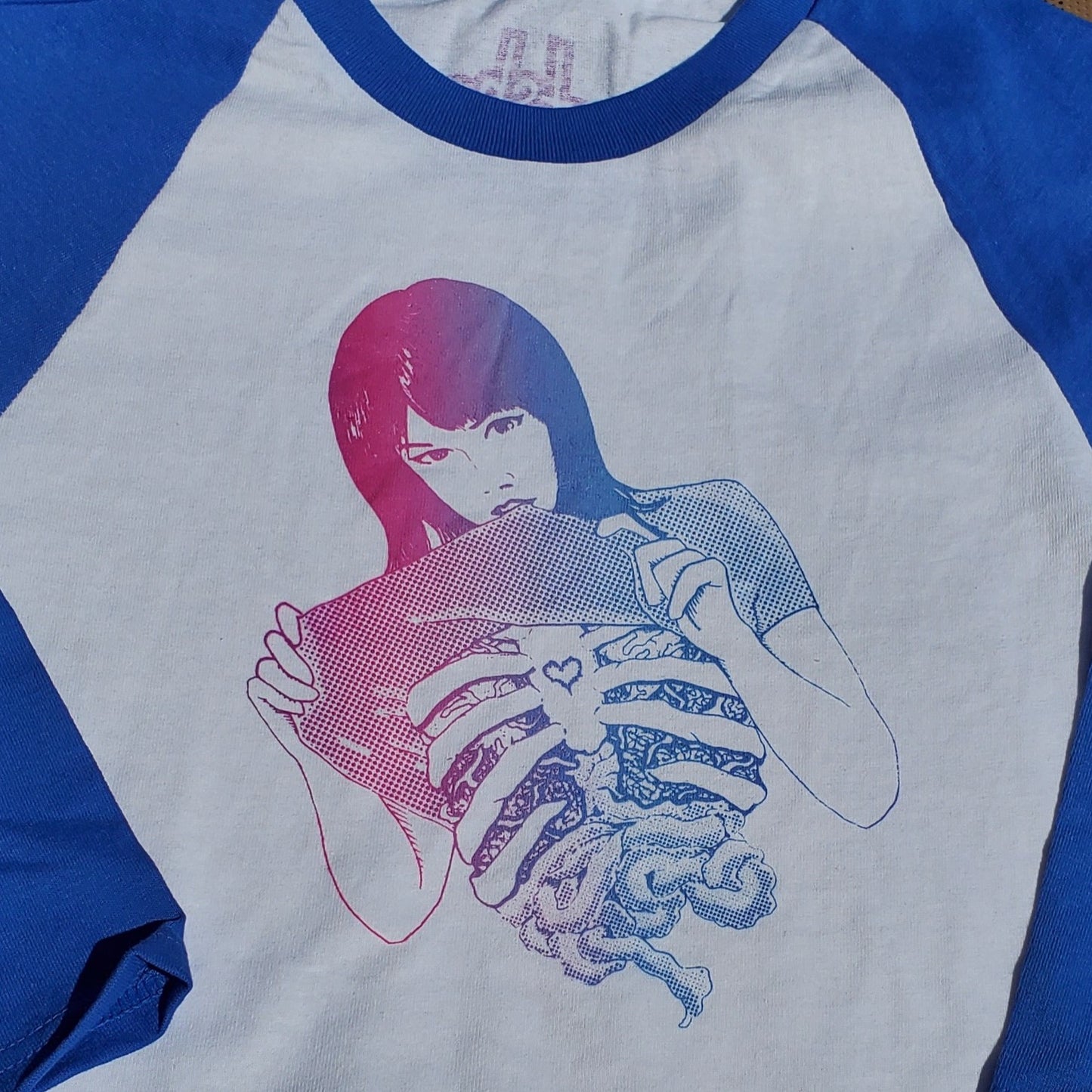 LIMITED EDITION Gut Girls T-shirts // White and Blue 3/4 Sleeve Raglans